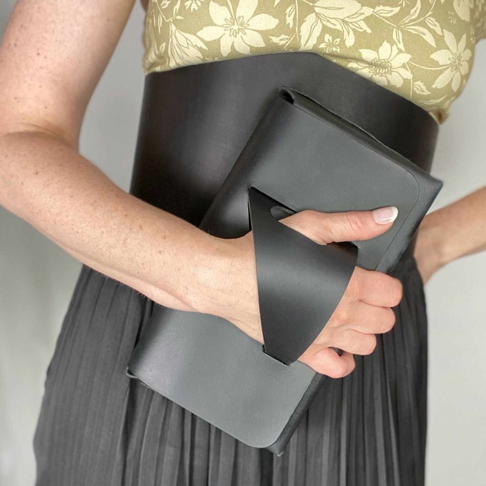 The Clutch in Satin Black Leather - glove clutch, handcrafted, stunning!